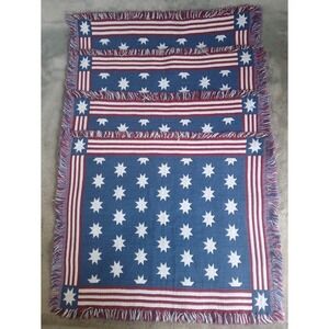 Set of 4 Patriotic Tapestry Placemats Stars Stripes Flag 4th of July Cotton READ